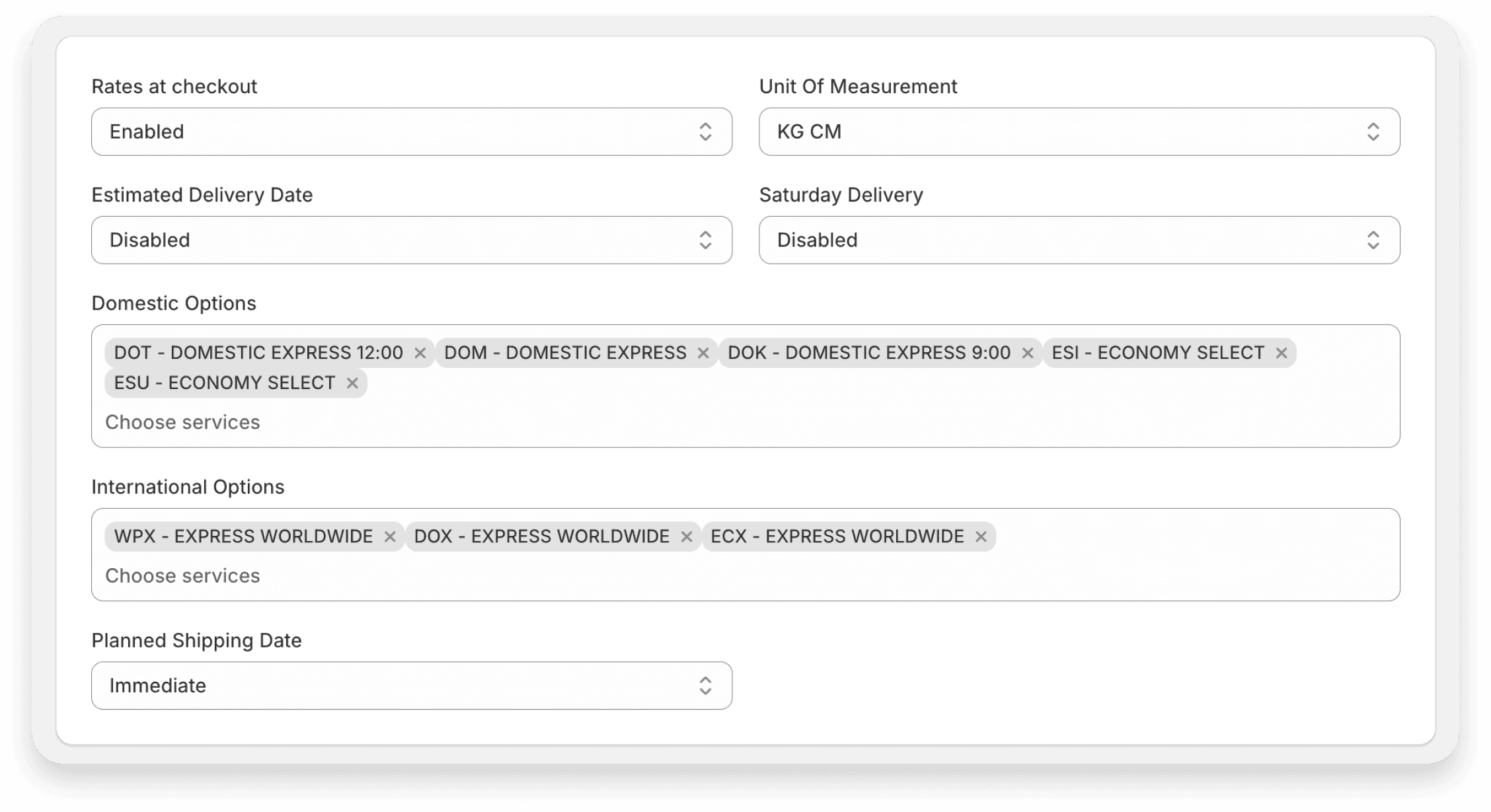 Real-Time Shipping Rates